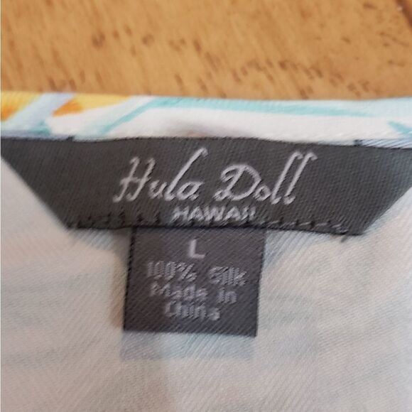🔺️Hula Doll White & Teal Floral Print Silk Skirt Large - Picture 8 of 9